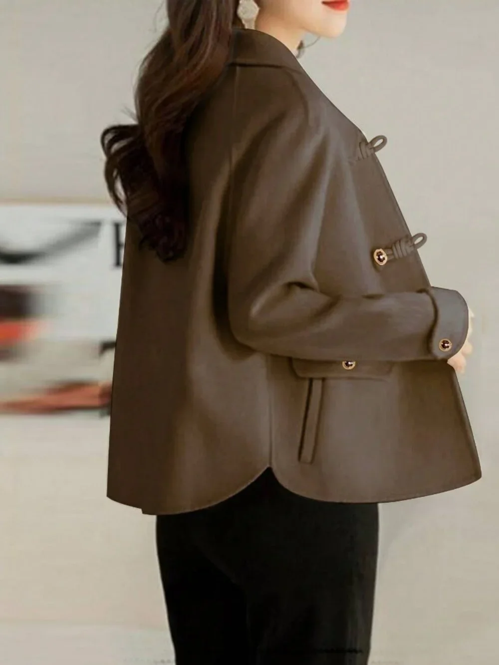 Coffee Brown Casual Women's French Thick Tweed Jacket
